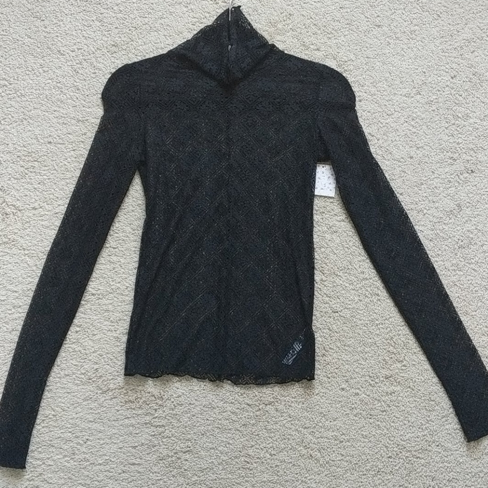 Free People - Intricate Black Mesh/Lace Turtleneck